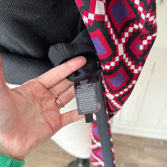 Nuvula Black Ribbed Knit Geometric Strong Shoulder Sweater Size L - Picture 9 of 9